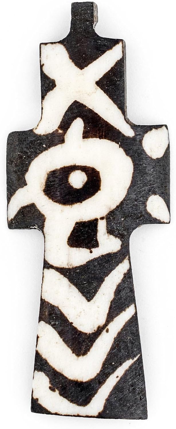 The Bead Chest Handmade Batik Bone Cross Pendant from Kenya – African Tribal Design – Essence – Fair Trade Ethically Sourced Jewelry Making Charm