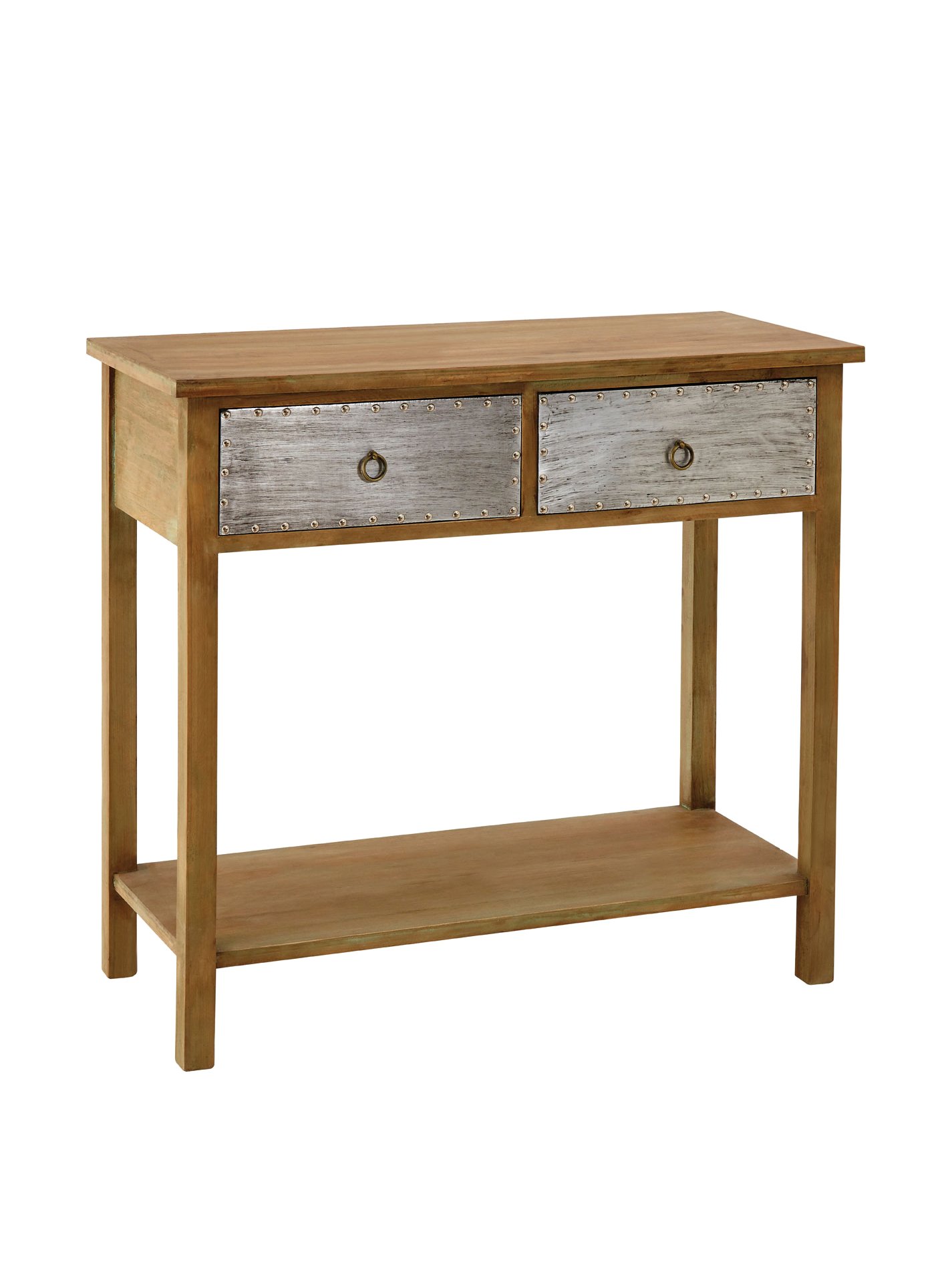 Orsina Two Drawer Console TableChic Hallway Table2 Metal Drawer Solid Wood Console TableRustic Console Table from B&Q