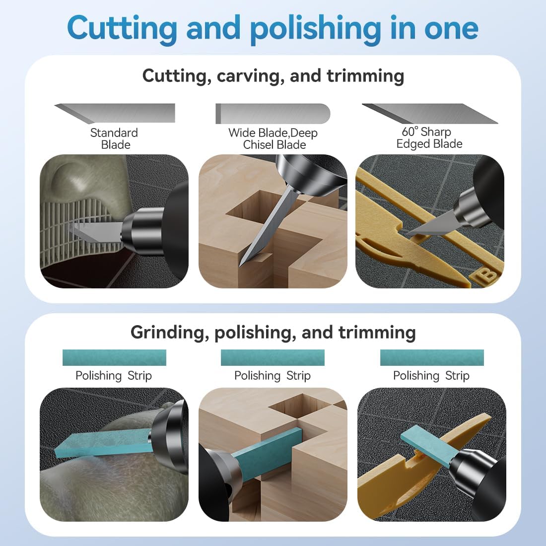Ultrasonic Cutter Knife,2in1 Ultrasonic Cutter & Polisher 40W/40KHz (No batteries, unable to charge),with 3 Level Adjustable, 40 Replacement Blades