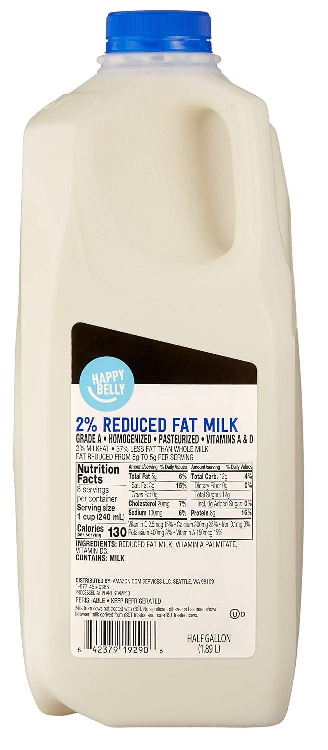 Happy Belly Amazon Brand 2% Reduced Fat Milk, Half Gallon, 64 Ounce