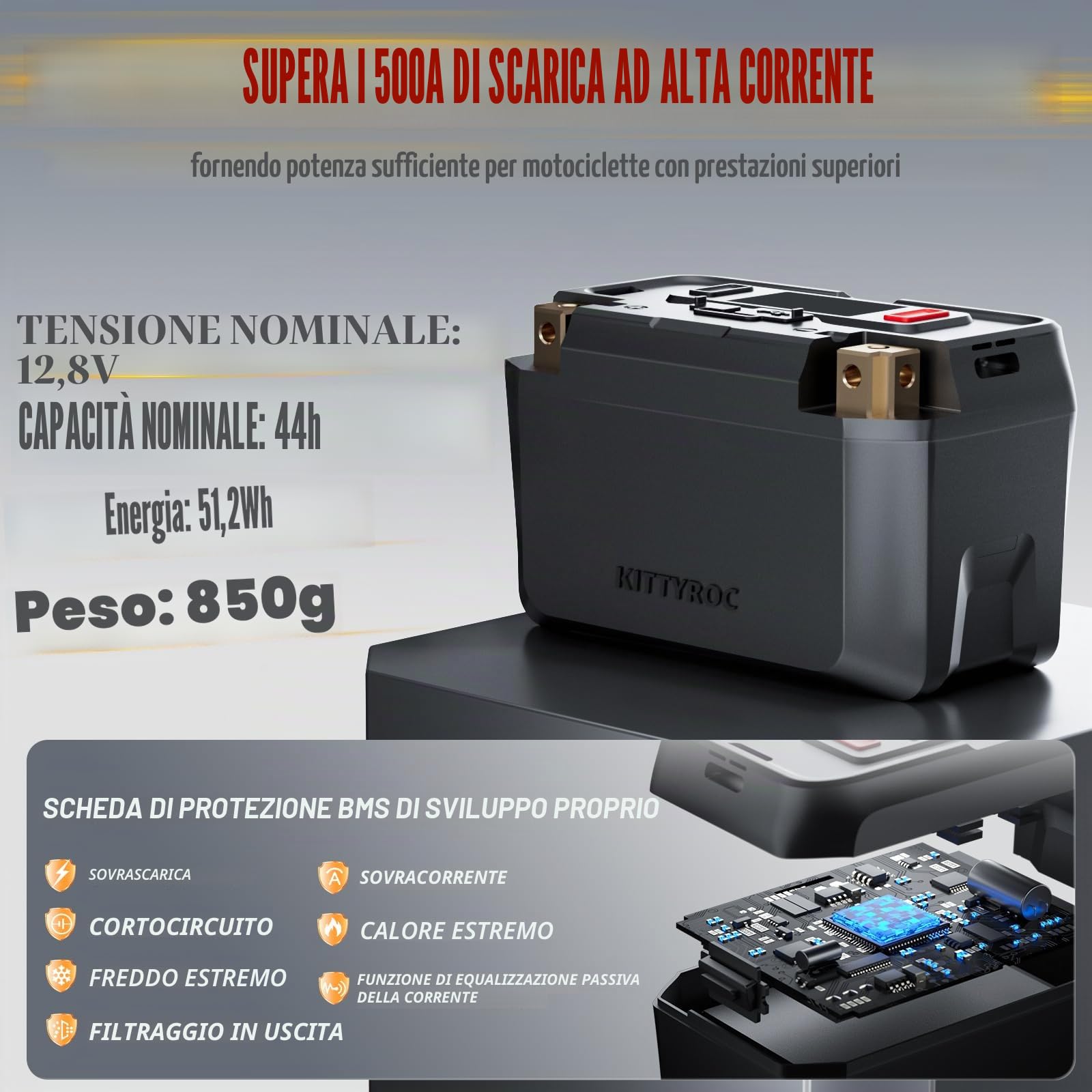 12V4Ah 500A LiFePO4 Batteria Motocicletta, Lithium Powersports Batteria per ATV, UTV, Jet Ski, 4 ruote, Quad, Riding Tosaerba, Trattore, Scooter, PWC, Seadoo, Polaris e Generatore