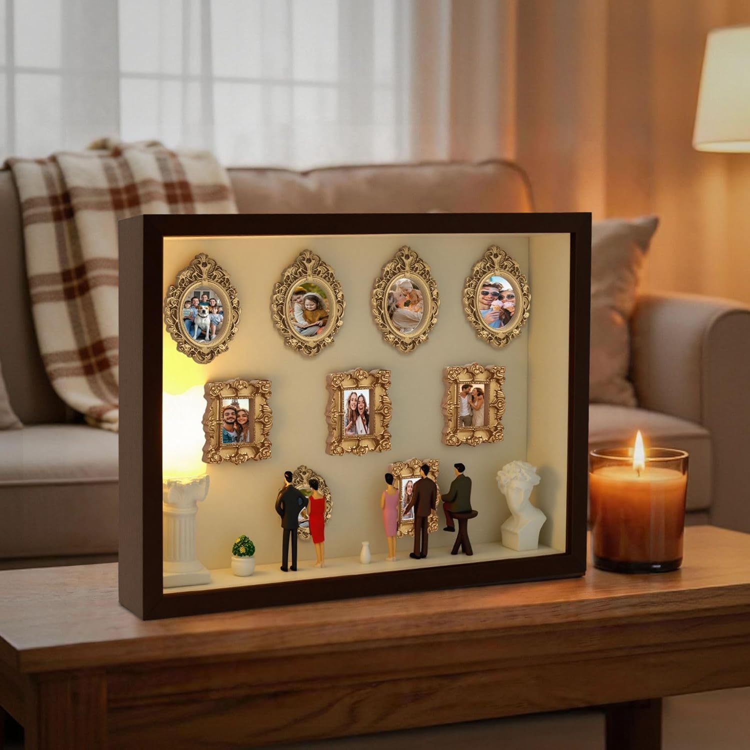 Museum of Us Kit – DIY Mini Museum Shadow Box with Mini People Figurines, Gold Frames, LED Light Memory Figurines – Personalized Silhouette Box for Home Decor, Wedding, Pet Memorial Creative Memories
