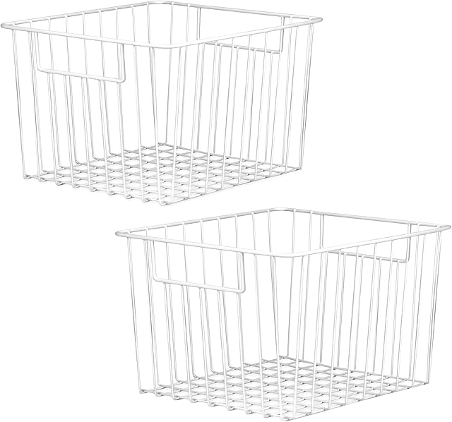 Mesh Storage Baskets - Pack of 2 | Wire Organiser Bins | Multi Purpose Wire Shelves | Bedroom, Kitchen or Bathroom Storage | Desk Organisation | M&W