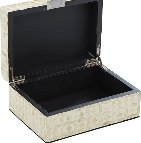 Deco 79 Caja decorativa hecha a mano con diseño de mosaico lineal y tapa con bisagras, juego de 2 cajas de almacenamiento de 12 pulgadas, 8 pulgadas