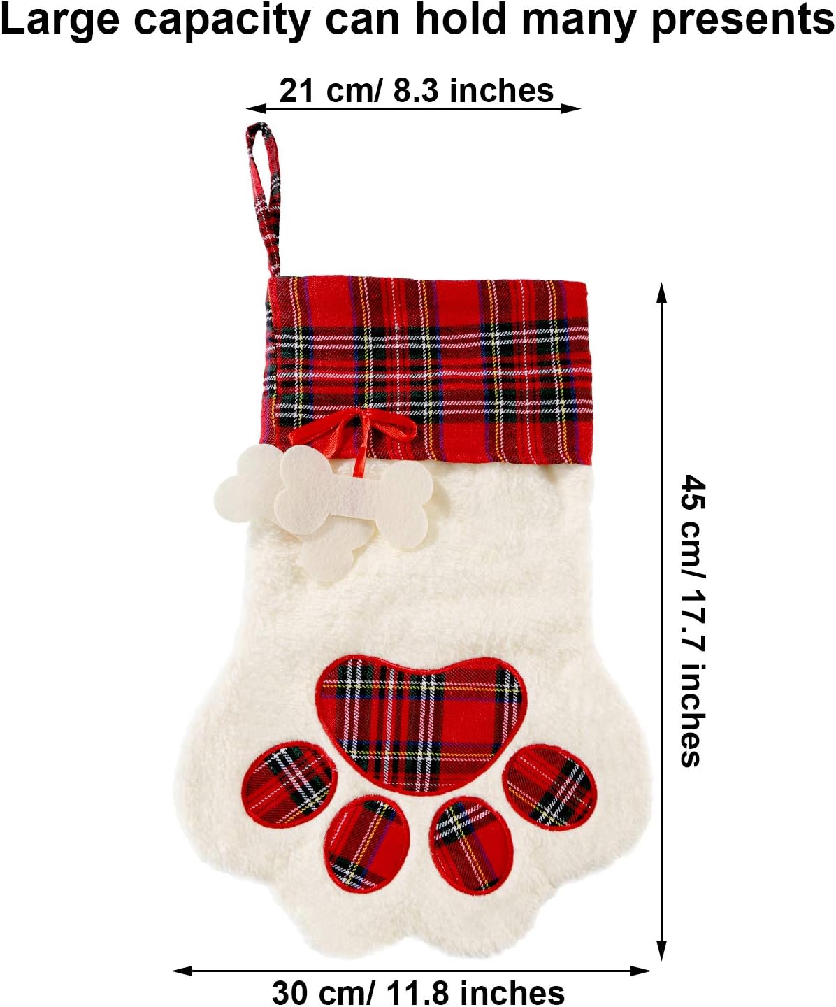 Jetec 4 Pieces Buffalo Plaid Pet Stockings for Cats and Dogs Christmas Stockings Pet Paw Pattern Stockings Fireplace Hanging Stockings Christmas Decorations