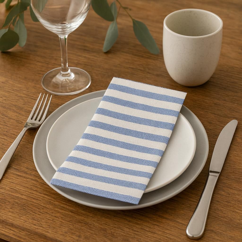 Made in Italy Linen-Feel Disposable Guest Towels - Premium Airlaid Cloth-Like Bathroom Napkins, Soft & Absorbent Luxury Hand Towels, Elegant Striped Dinner Napkins for Parties