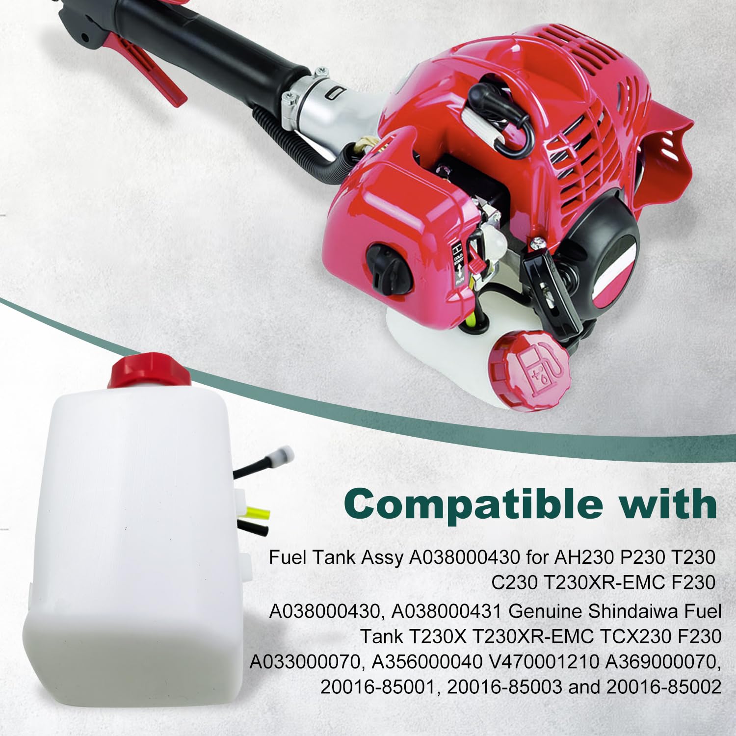 Serbatoio carburante compatibile con Shindaiwa AH230, LE230, TCX230, C230, F230, T230, P230 - Ricambio per A038000431, A038000430
