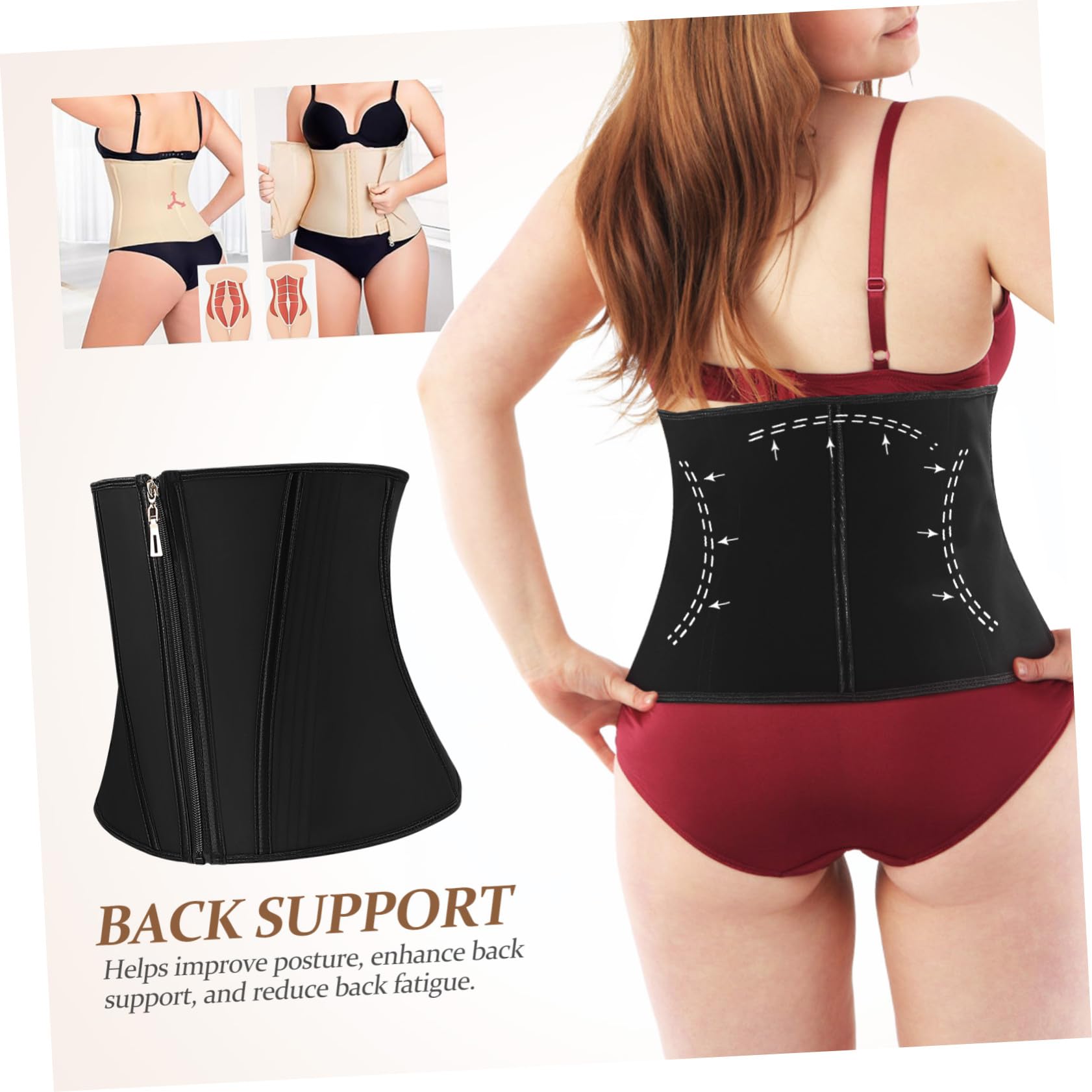 Corsé Moldeador de Abdomen con Cremallera, Traje Moldeador de Látex Negro, Cómodo y Ajustable, Talla 3xl para Mujer