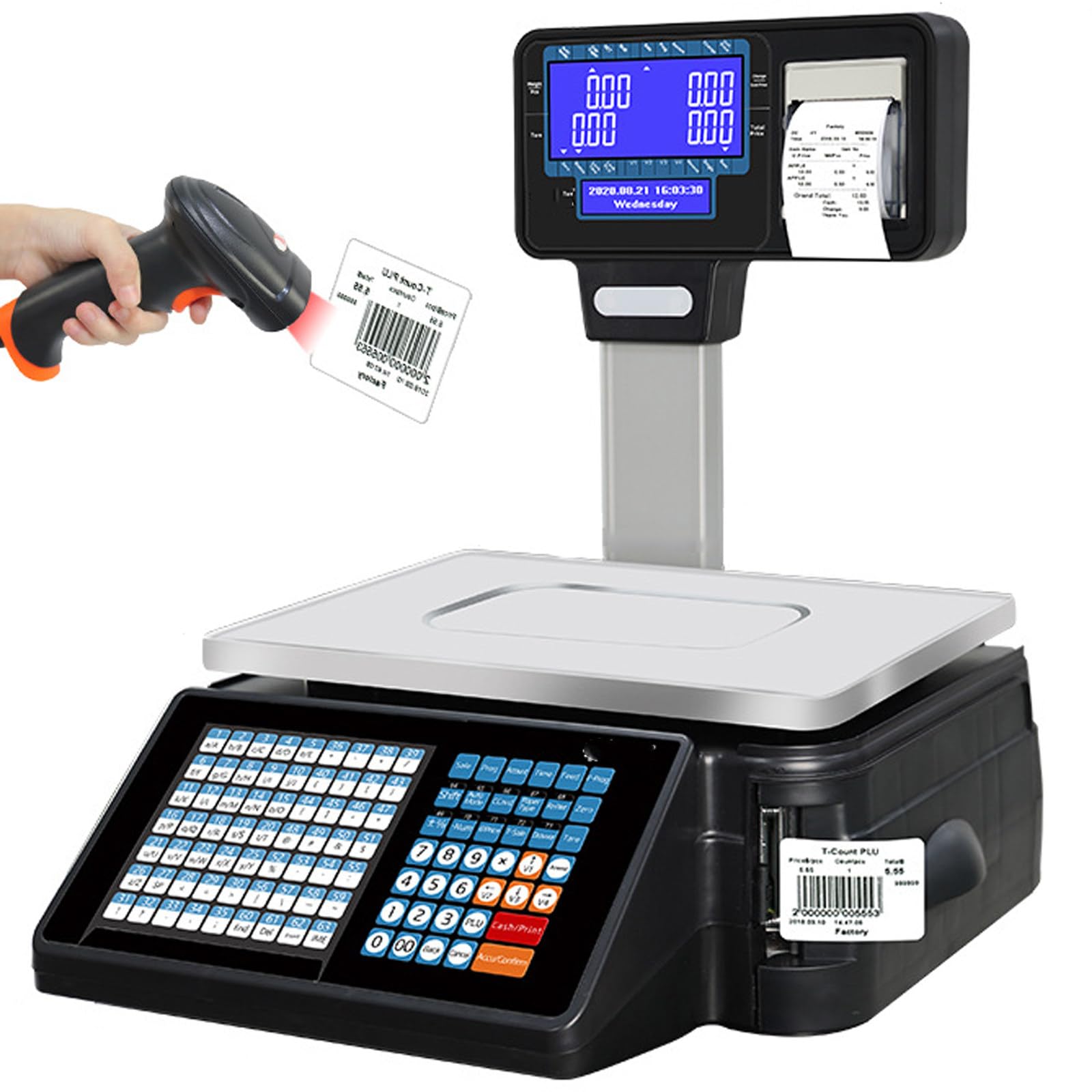 LYDZUSDP Commercial Electronic Price Computing Scale w/Label Printer,Double-Sided Display Price Label,Suitable for Supermarket and More(B)