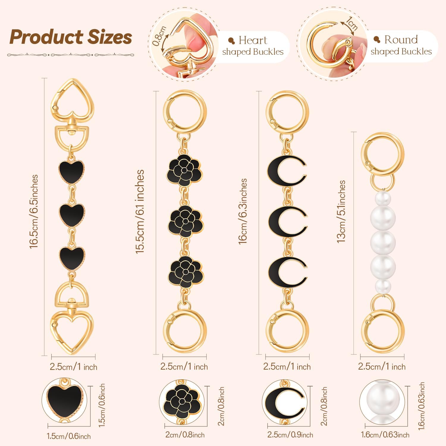 4Pcs Bag Extender Chain (Multishapes and Pearl) Purse Extender Chain Bag Strap Extender for Handbags Crossbag Shoulder Bags, Metal Gold Chains Replacement Black Purse Bag Chains Accessories - Image 2
