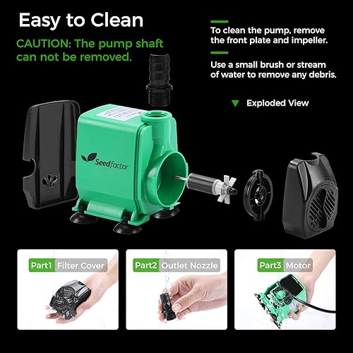 Miniatura 5 de Seedfactor Bomba de acuario de 800 GPH (3000 LH, 24 W), bomba de agua ultra silenciosa con elevación de 10 pies de alto, bomba de fuente con cable
