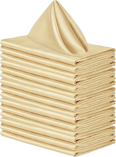 ANECO Paquete de 16 servilletas cuadradas de satén de seda brillante, servilletas de mesa de tela suave y lisa para decoración de banquetes de boda,