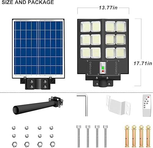 Miniatura 6 de Gebosun Luces solares de calle de 600 W para exteriores, 6500 K 60000 lm del atardecer al amanecer, luces de inundación solares LED de gran angular