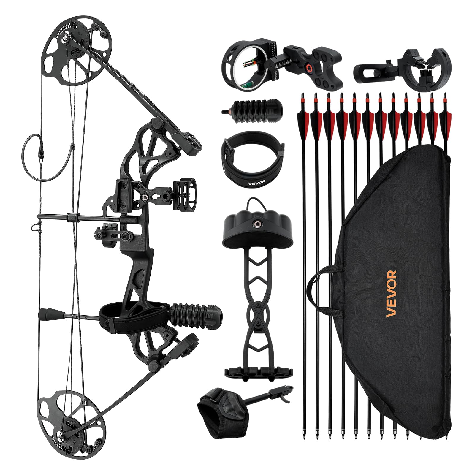 VEVOR Compoundbogen Bogenschießen, einstellbare 482,6-762 mm Auszugslänge Compoundbogen-Paket für Anfänger, 8,62-31,75 kg Zuggewicht, Rechtshänder-Kit mit Jagdausrüstung, 320 fps, Schwarz