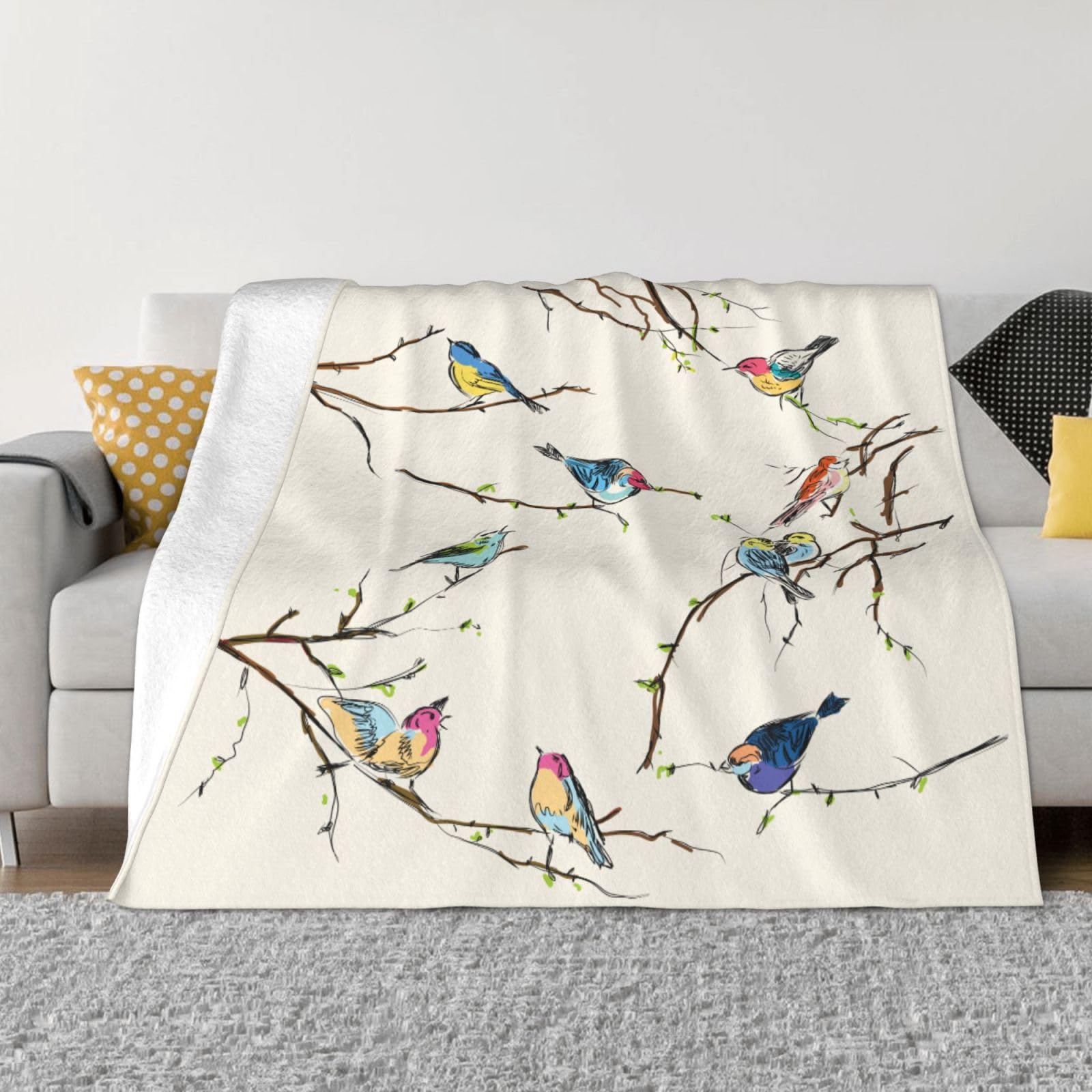 Couverture en polaire flanelle oiseau plaid chaud canapé lit voyage 76x102cm