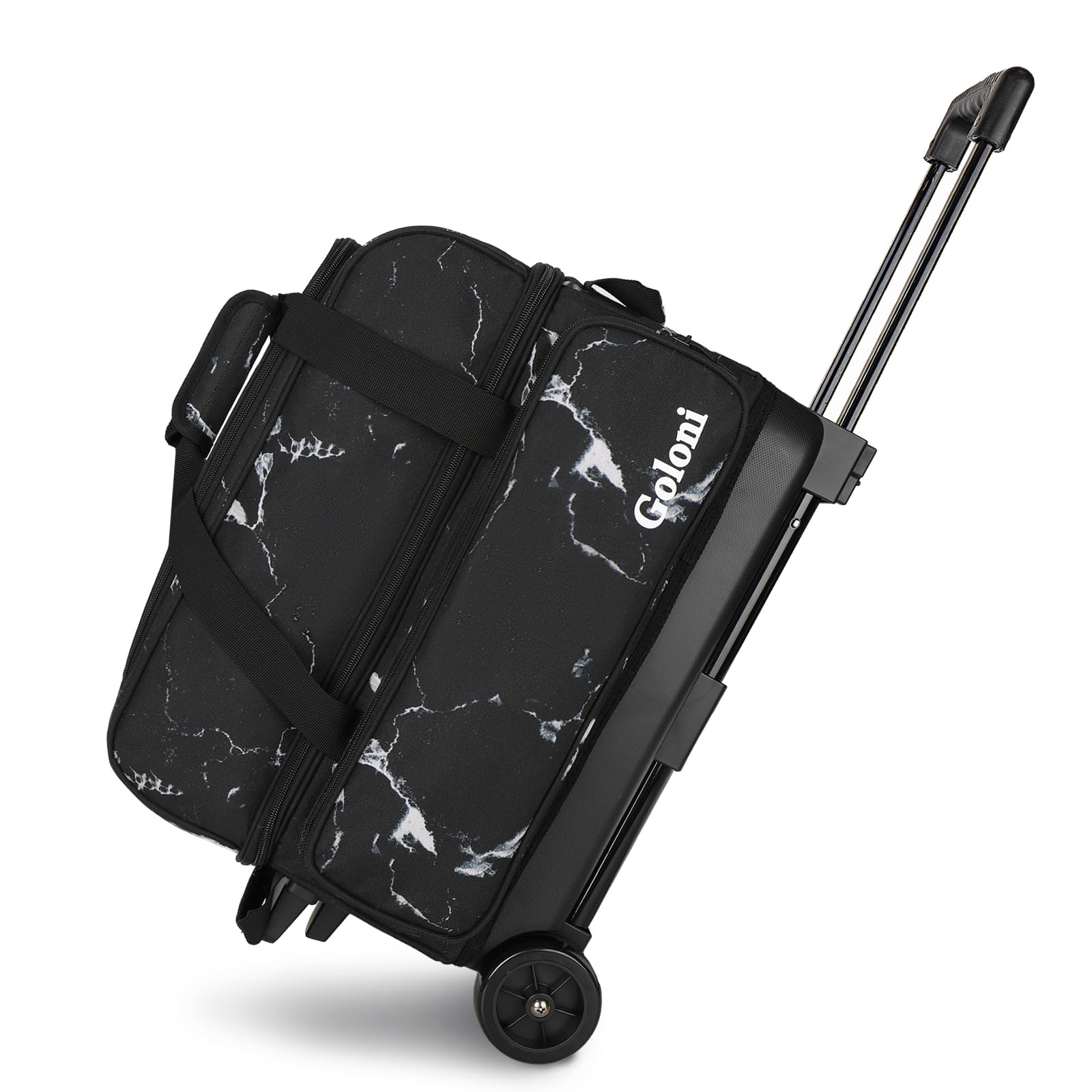 Goloni Double Roller 2 Ball Bowling Bag with Separate Shoe Compartment,2 Ball Bowling Bag with Wheels,Retractable Handle Extends to 40"