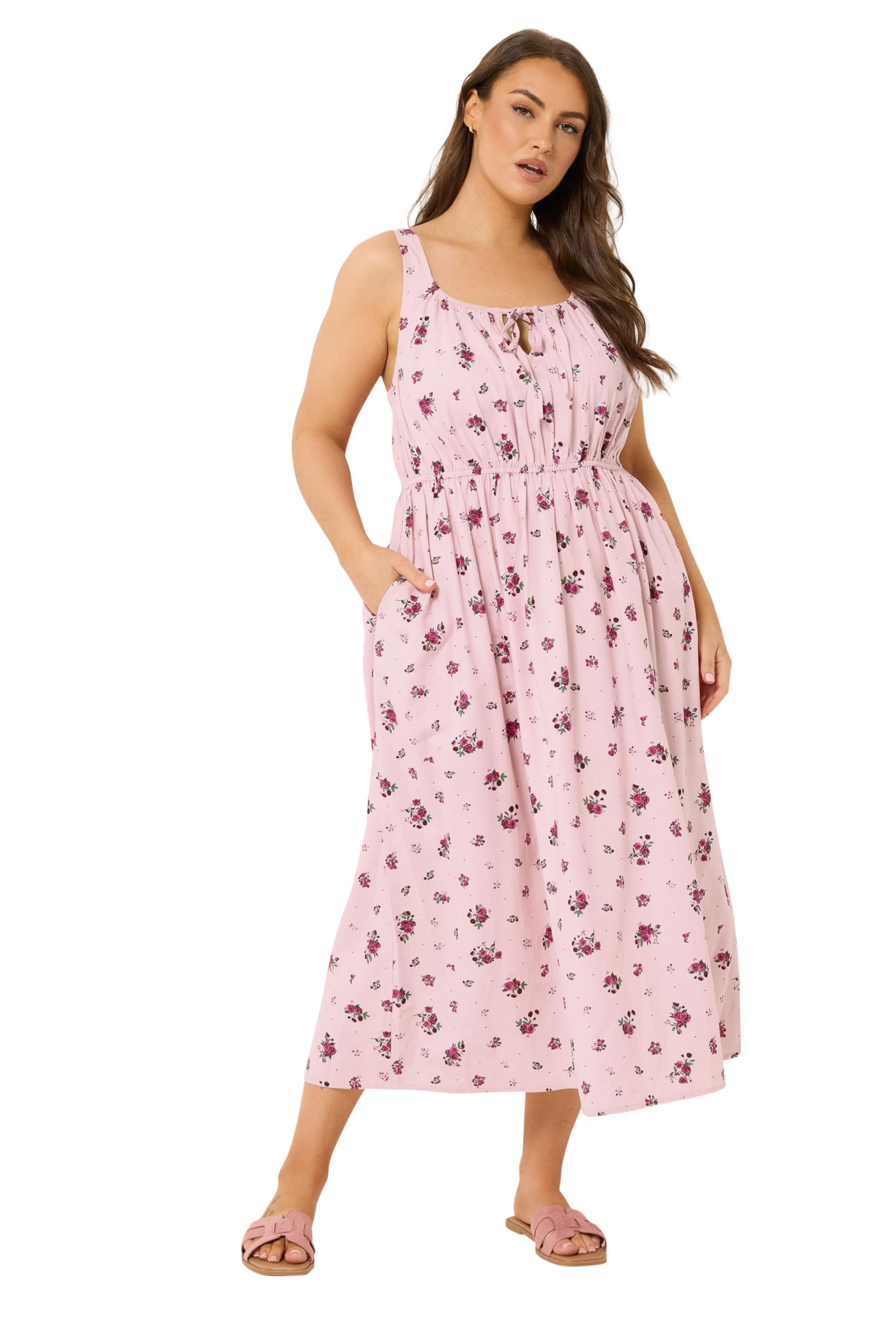 Yours - Women's Milkmaid Dress - Linen Blend - Baby Pink - Size 26-28
