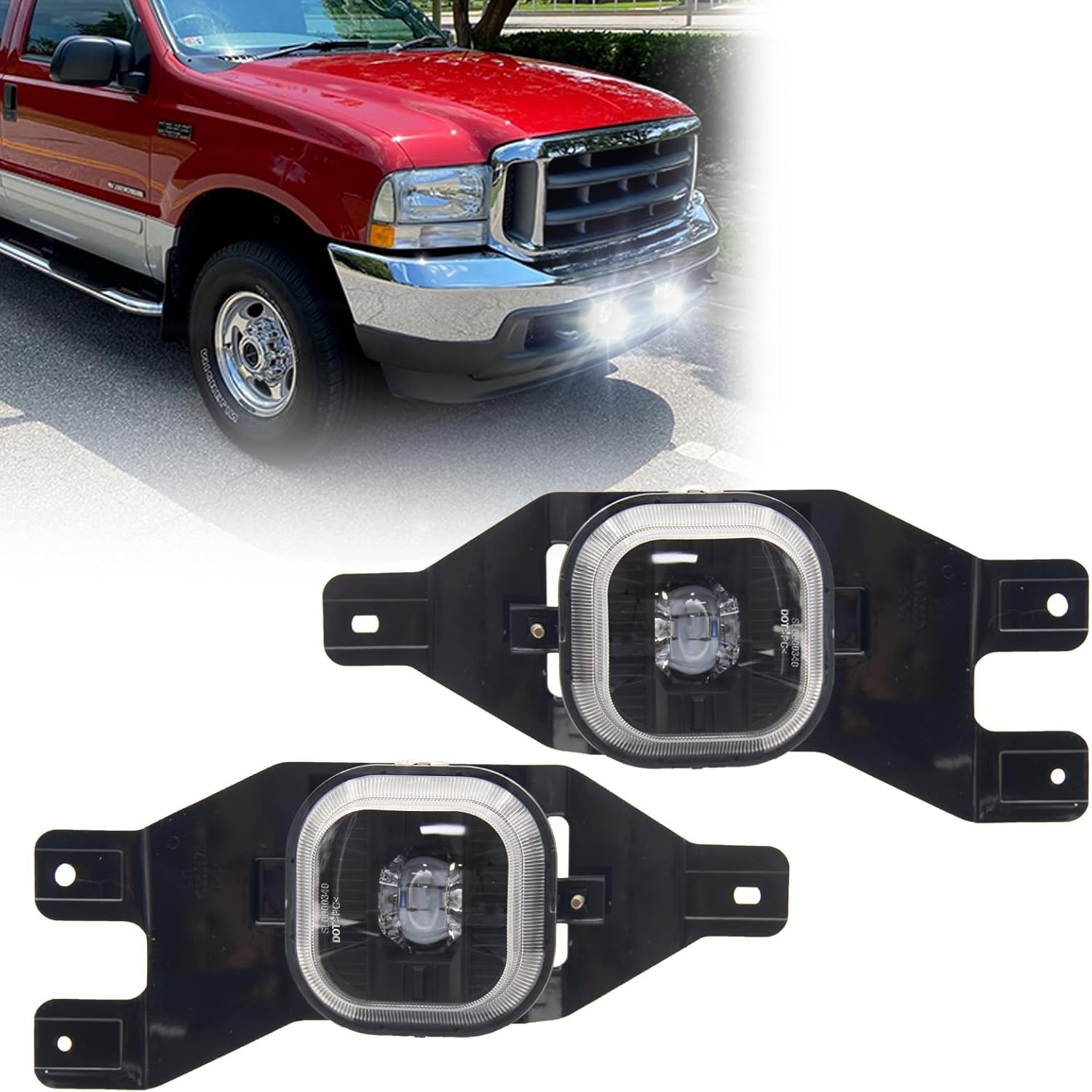 New Version LED Fog Lights Assembly Replacement For 1999-2004 Ford F250/350/450/550(Super Duty) 2001-2004 Ford Excursion OEM Style Bumper Driving LED Lamp 1 Pair
