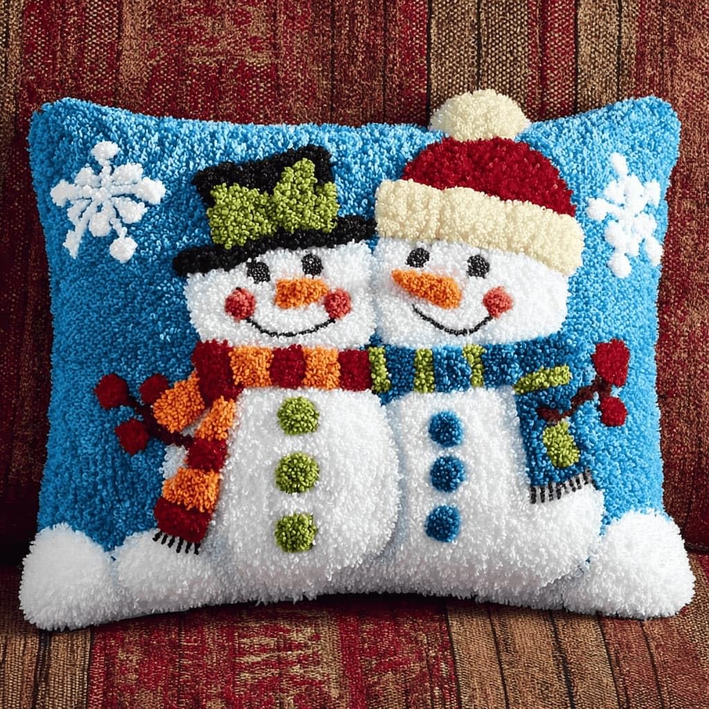 Latch Hook Pillow Kit For Adults,Snowman Christmas 17X17In Latch Hook Kit For Pillow Cover With Instruction For Beginner Cross Stitch Sofa Cushion Cover With Crochet Yarn For Beginners And Home Decor