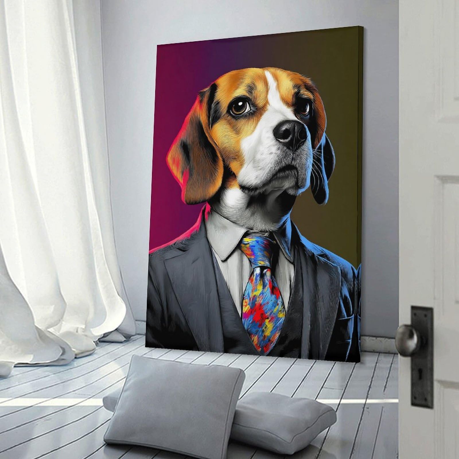 Junmoney Frame-Stylish Beagle In Suit Art Print -5 Stylish Beagle In Suit Art Print -5 Wall Art Print, 20X30inch(50X75cm), For Bedroom Walls, Guest Spaces Or Lounges, Home Artwork With A Soft Interior Feel