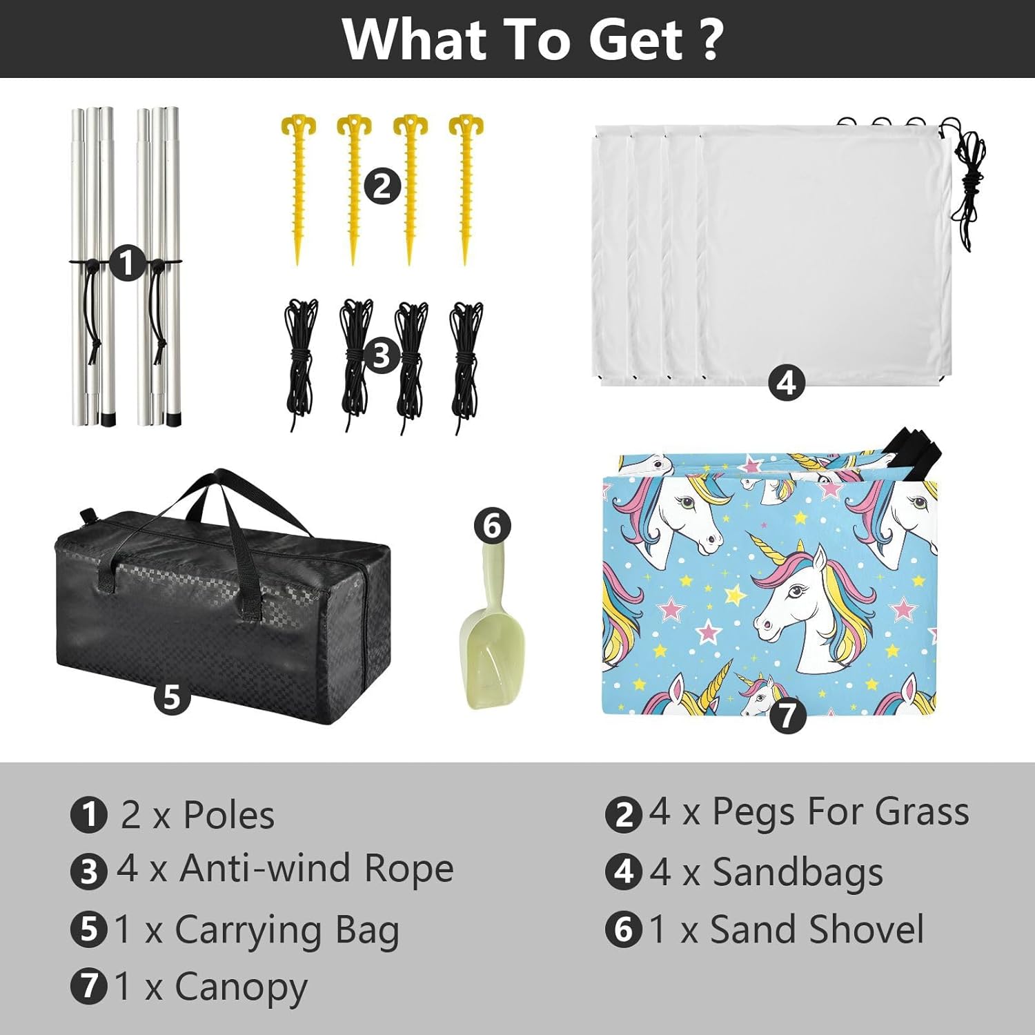 ALAZA Unicorn Portrait Stars Beach Tent Sun Shelter UPF50+ Protection Beach Shade Canopy w/ 4 Sandbags for Outdoor Camping, Fishing, Backyard Fun, Picnic, 10x9 ft