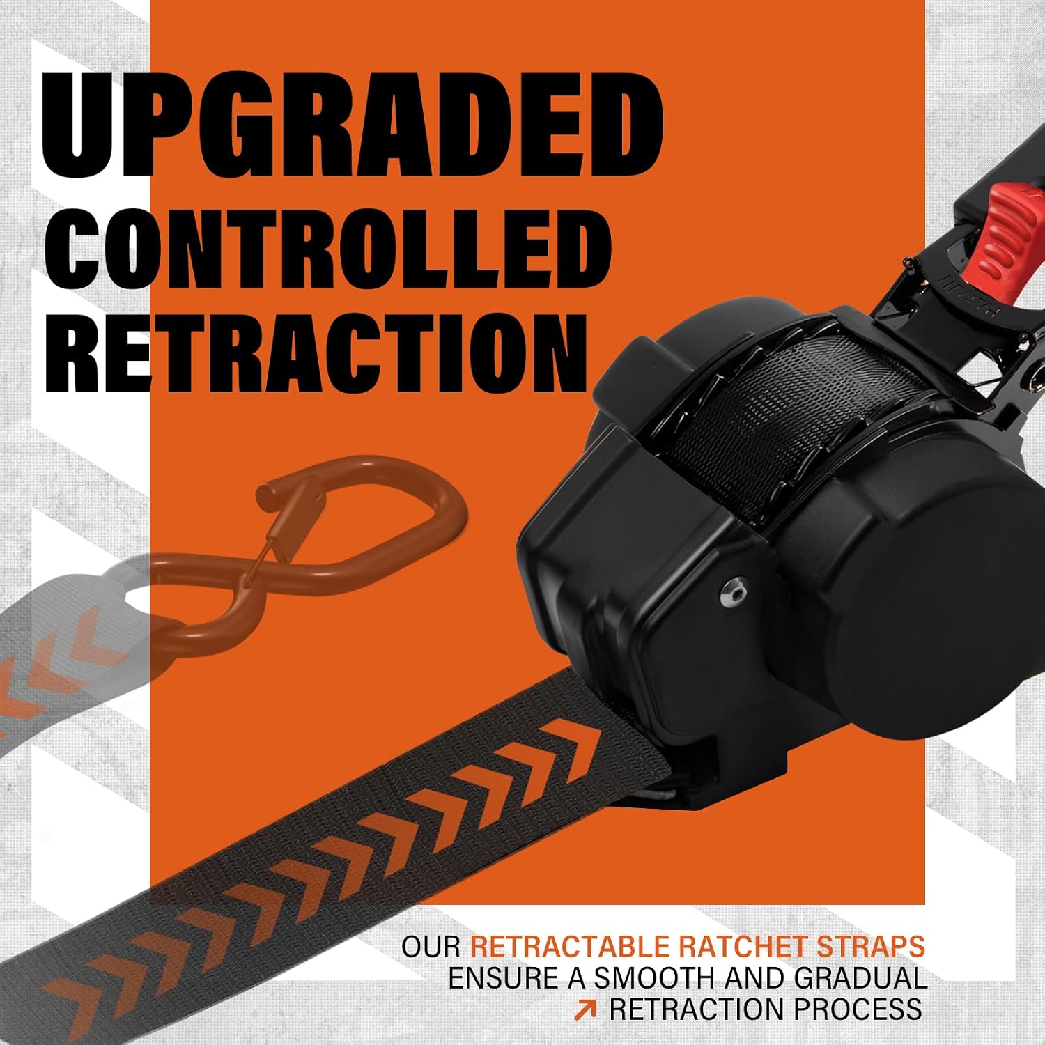 4pcs Retractable Ratchet Straps 3308lbs Break Strength Upgraded Controlled Retraction Auto Ratchet Tie Down Straps with Soft Loop for Truck Motorcycle Cargo (Controlled Retractable, 2INCH x 10FT)