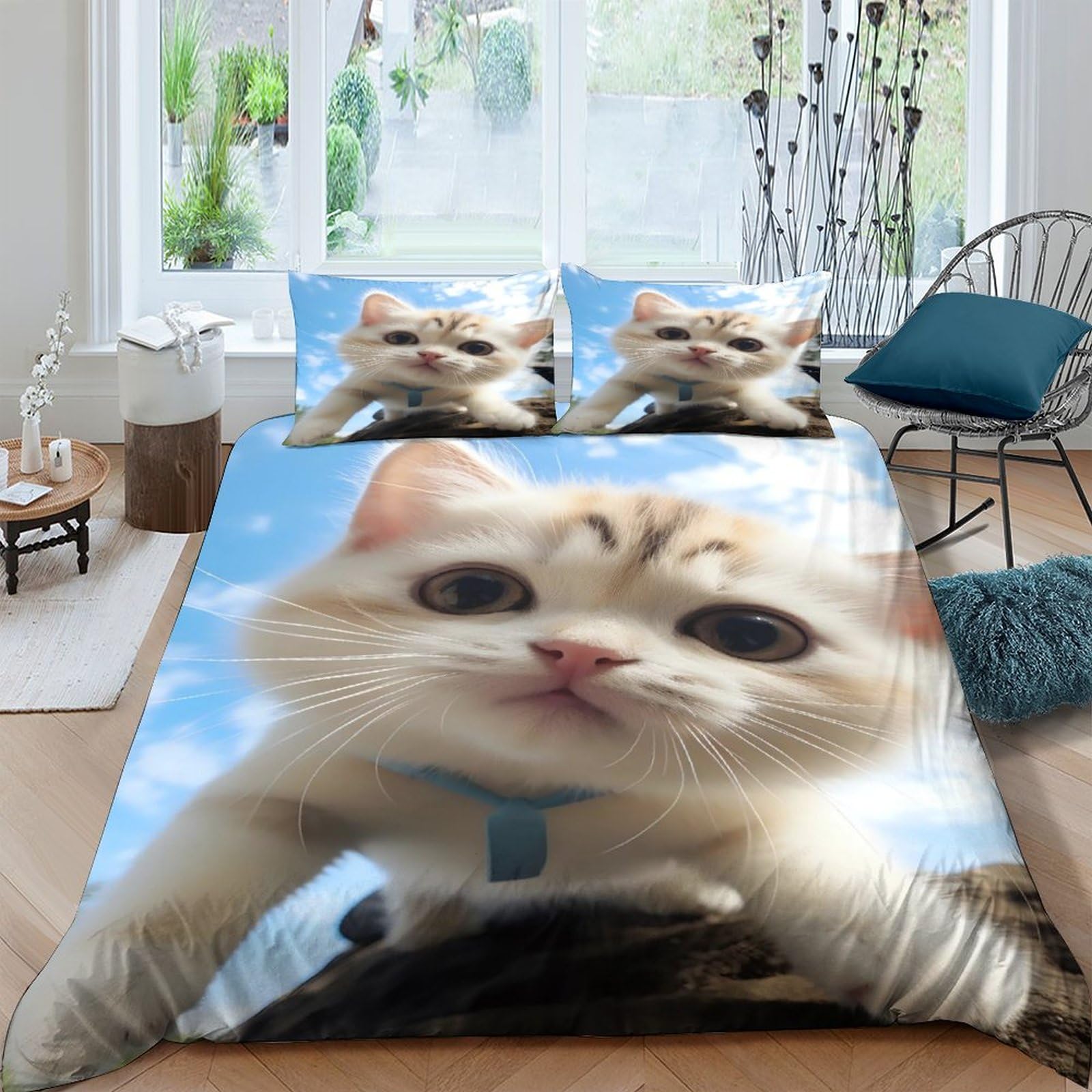 Housse de couette chat 220x240 anti-bouloche pour remplacer un linge de lit rêche