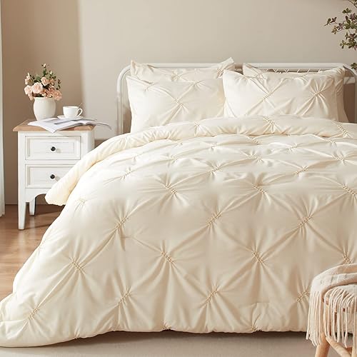 Anluoer Juego de edredón Queen Edredón alternativo de plumón con 2 fundas de almohada juego de edredón plisado tamaño Queen ligero para todas las