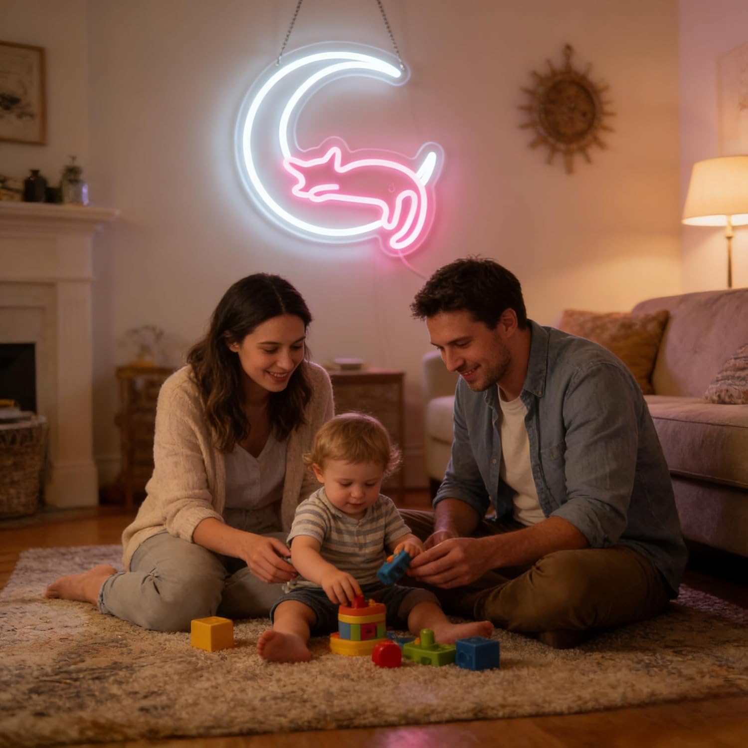 Moon Cat Neon Sign for Wall Decor USB Powered Five Oclock Dimmable Girls Room LED Lights Aesthetic Home Decoration