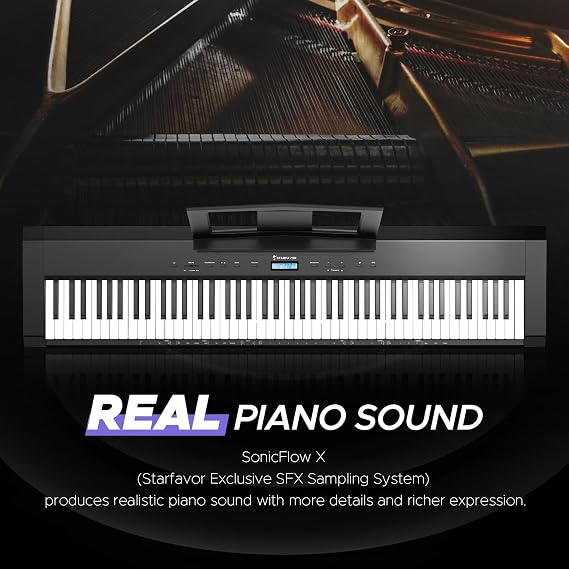Starfavor 88 Key Full-Weighted Digital Piano, Hammer Action, Triple Pedal