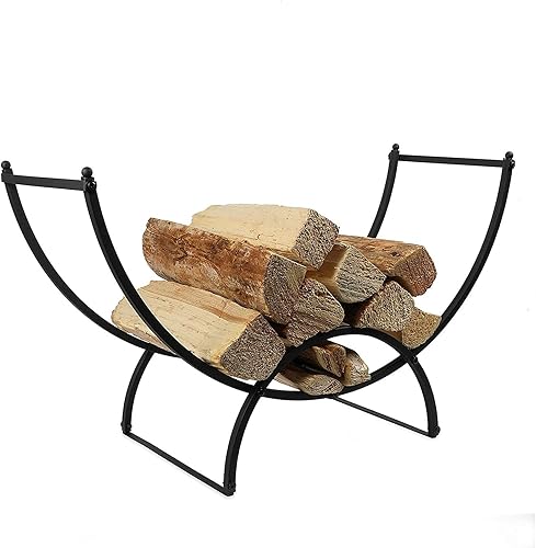 Juvale Estante curvo de leña de 3 pies para interior y exterior (negro)