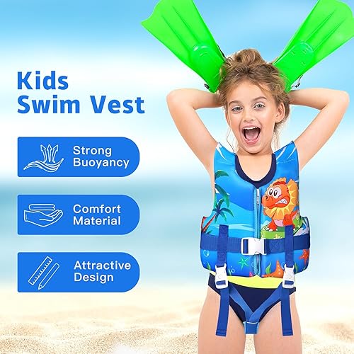 Miniatura 2 de REALIKE Chaleco de natación para niños pequeños, correa de seguridad ajustable, ayuda para nadar para niños pequeños, traje de baño flotante,