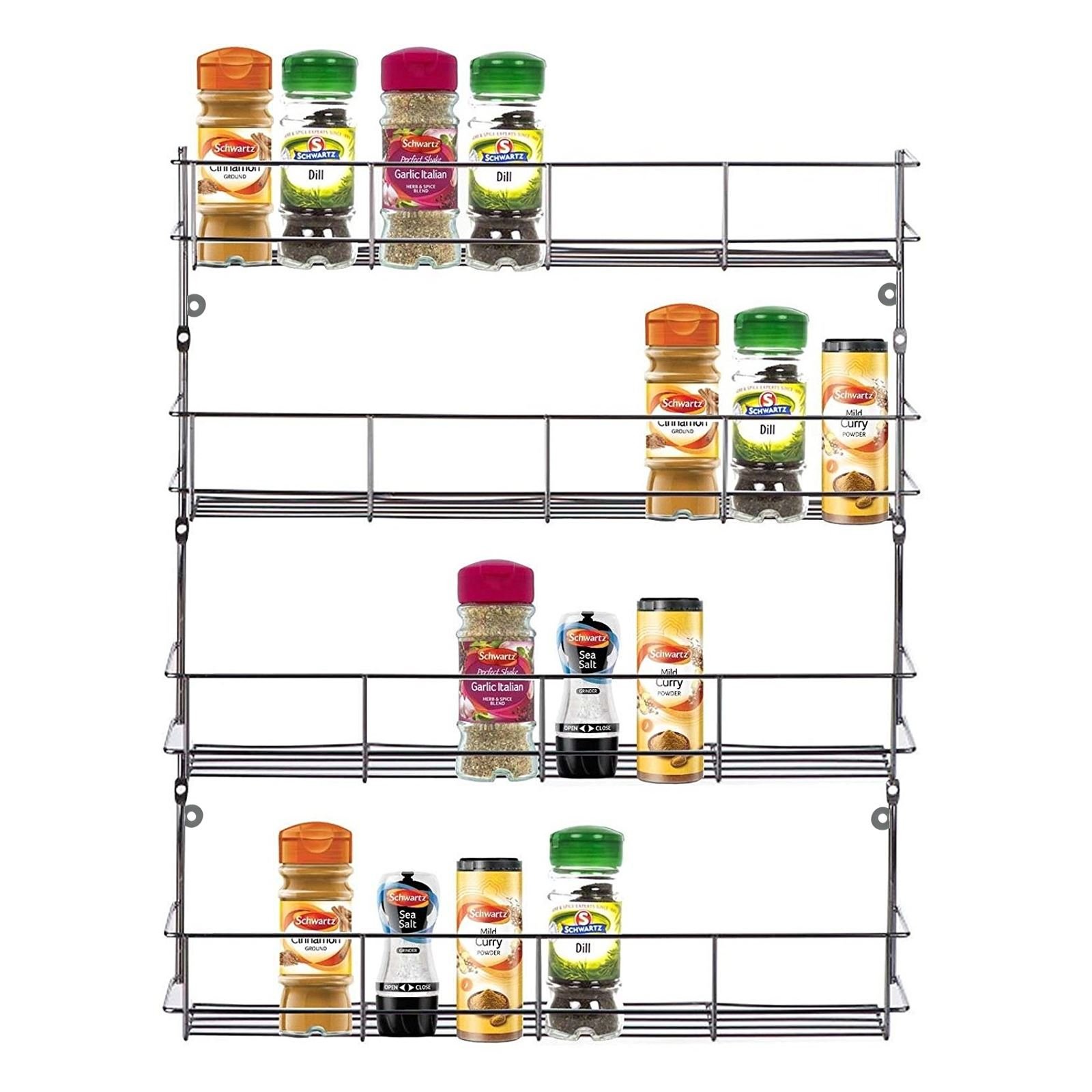 Albert Austin 3/4/5 Tier Spice Rack - Wall Mounted Spices Organizer, Herb Rack, Spice Shelf, Seasoning Rack, Spice Racks for Inside Cupboard, Elegant & Modern Cupboard Organiser Steel Made (4 TIER)