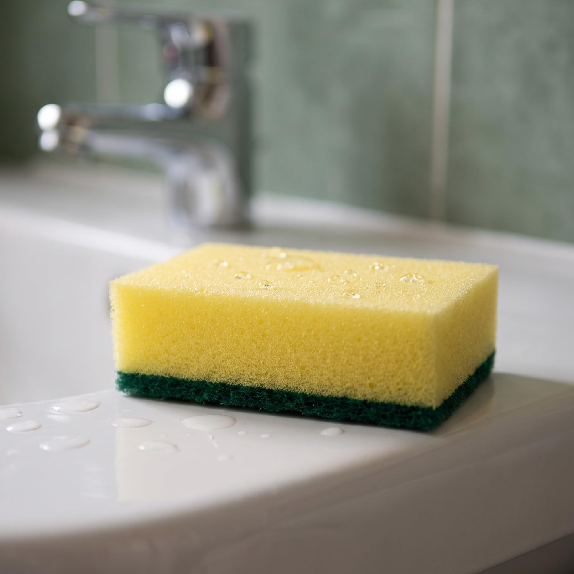 SEUNMUK Confezione da 100 spugne per la pulizia della cucina, 9 × 6 × 3 cm, spugne a doppio lato per piatti, padelle e pentole, spugne per uso domestico, giallo e verde
