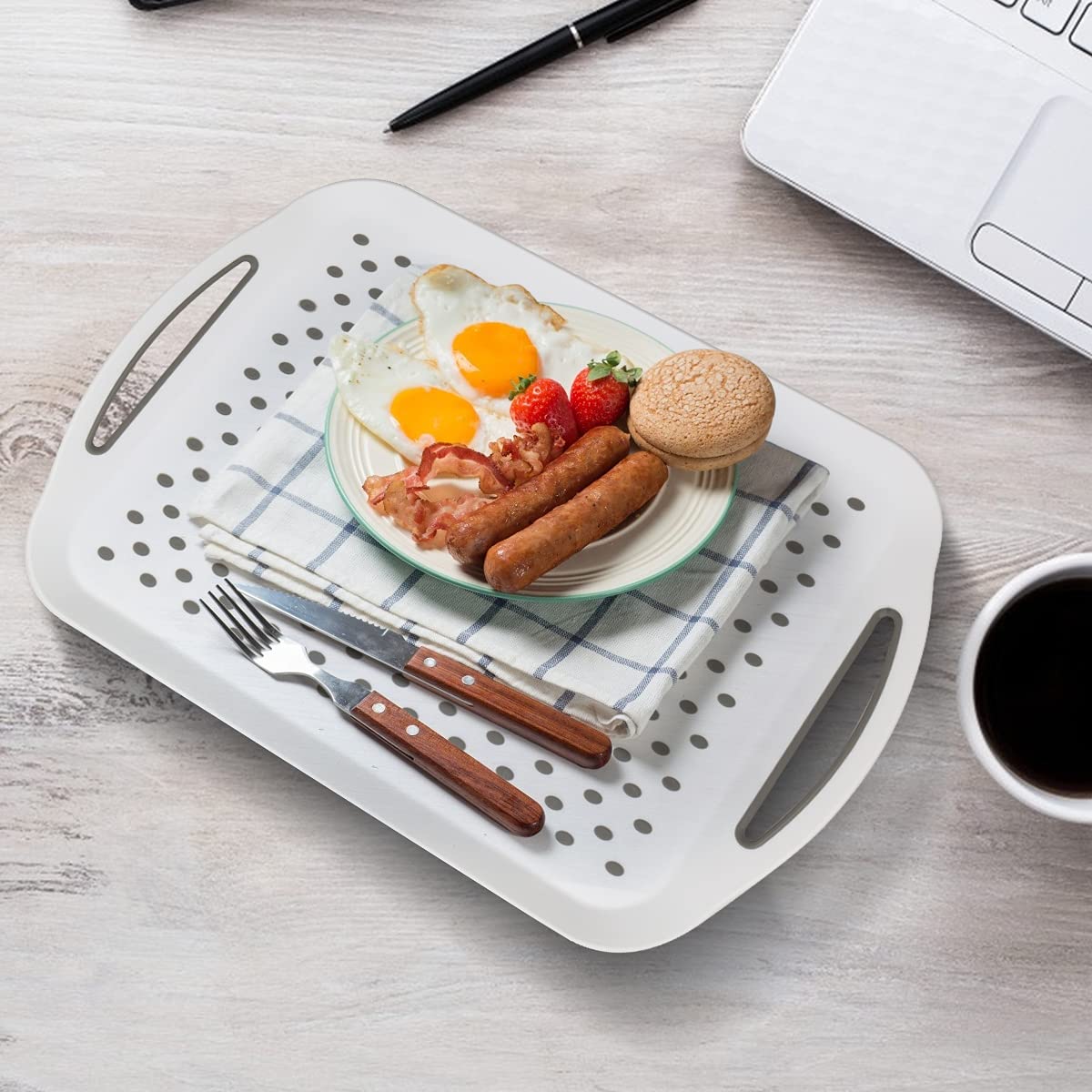 Bandeja Para Servir Grande Antideslizante - ¡Perfecta Para Comidas Y Bebidas Sin Derrames!