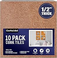 Corksidol Self-Adhesive Cork Tiles 12x12" 1/2" Thick - 10 Pack Bulletin Board for Wall, Floor, DIY Projects
