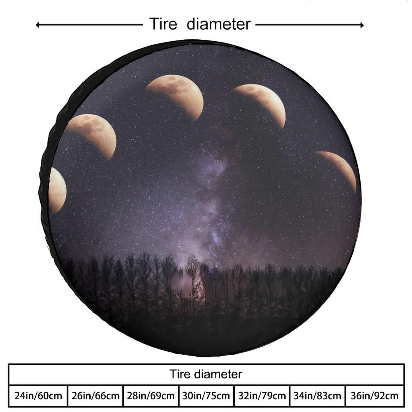 Moon Phases Night Star Spare Tire Cover Oxford Waterproof Wheel Protectors Universal Car Accessories 24inch