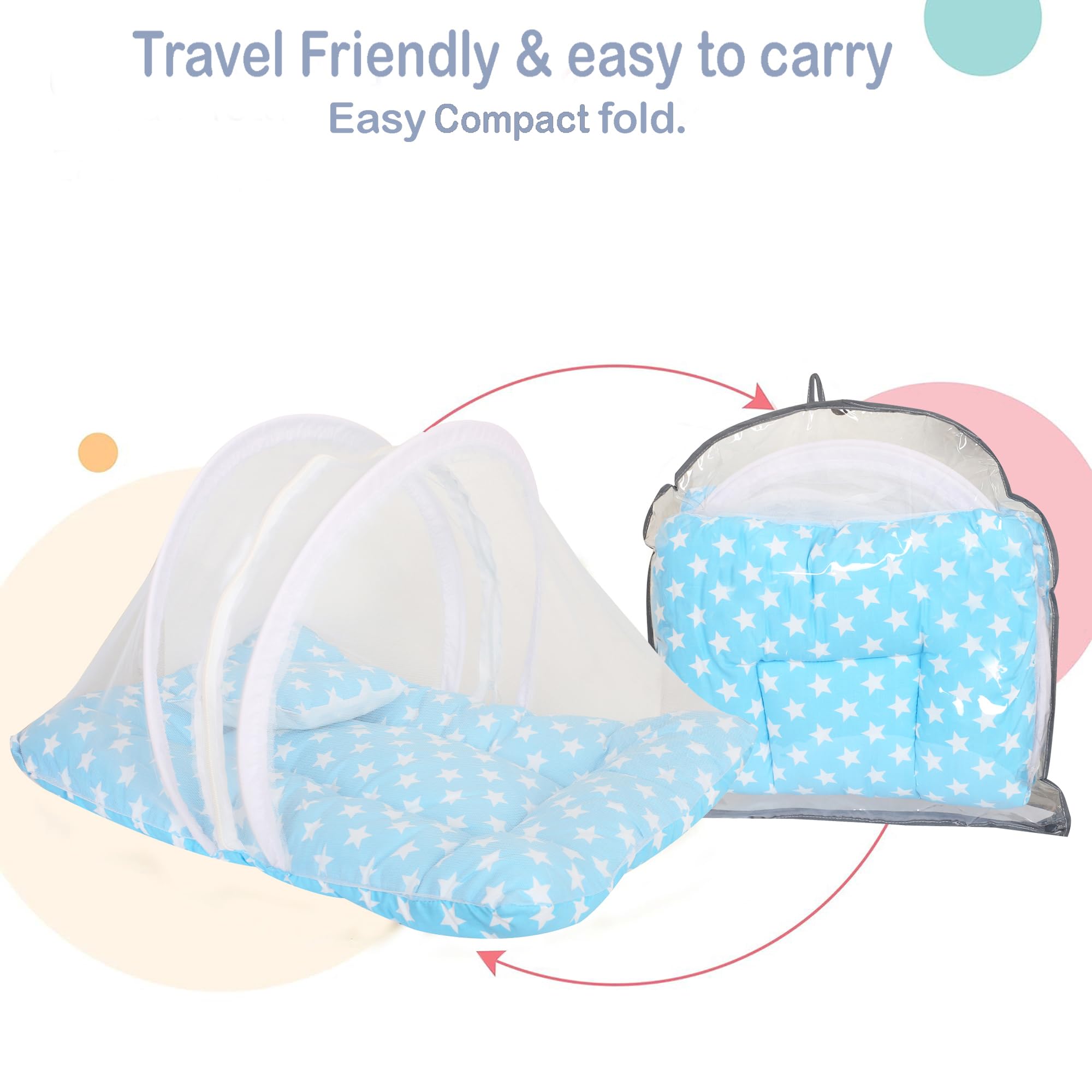 Nonibud Toddler Mosquito and Insect Protection Net/Mattress # Large Size 75 Cms X 48 Cms # 0-9 Months (SkyBlue Star) - Image 5 thumbnail