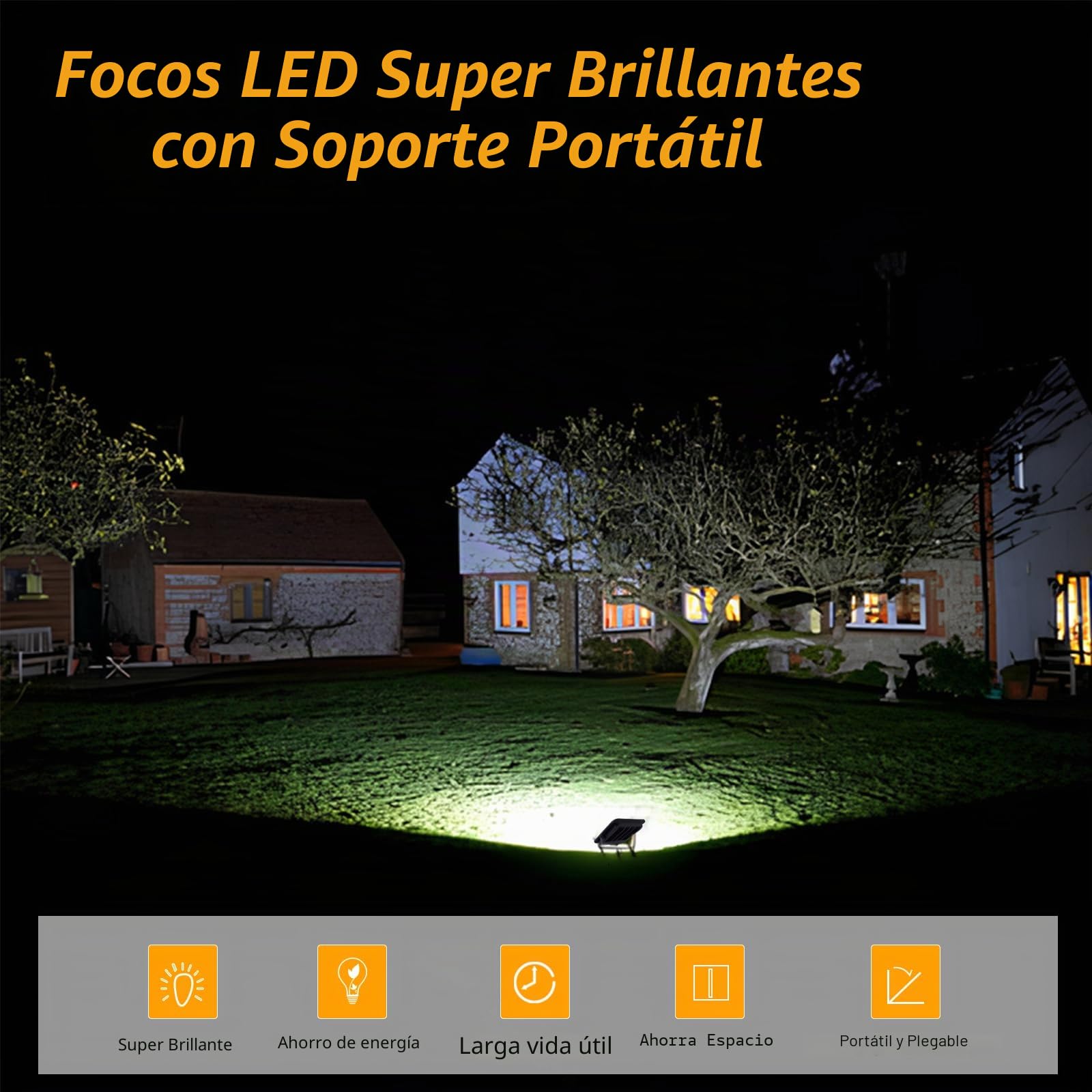 Foco de Trabajo LED 200W,20000LM Portátil Luz de Construcción con Enchufe EU/Soporte Plegable/Cable de 2M/6500K,IP66 Impermeable Foco Proyector LED Exterior para Obra,Taller,Emergency,Garaje