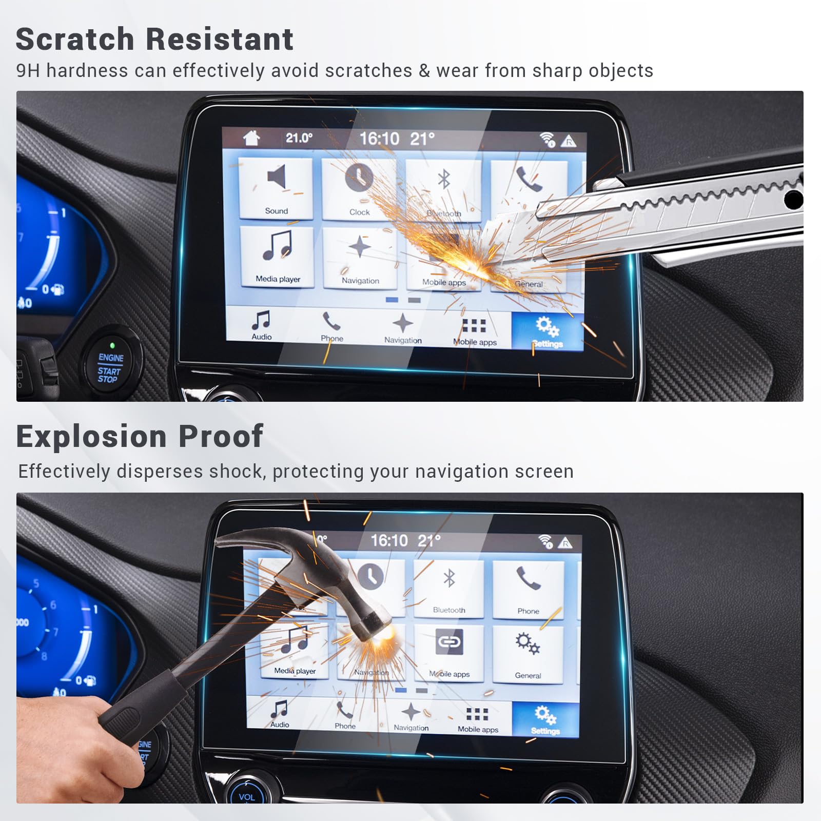 Vetro Temperato Per Schermo GPS Ford Fiesta 2016-2020 – Protezione 9H Antigraffio, 8 Pollici, Anti-impronta, Alta Trasparenza