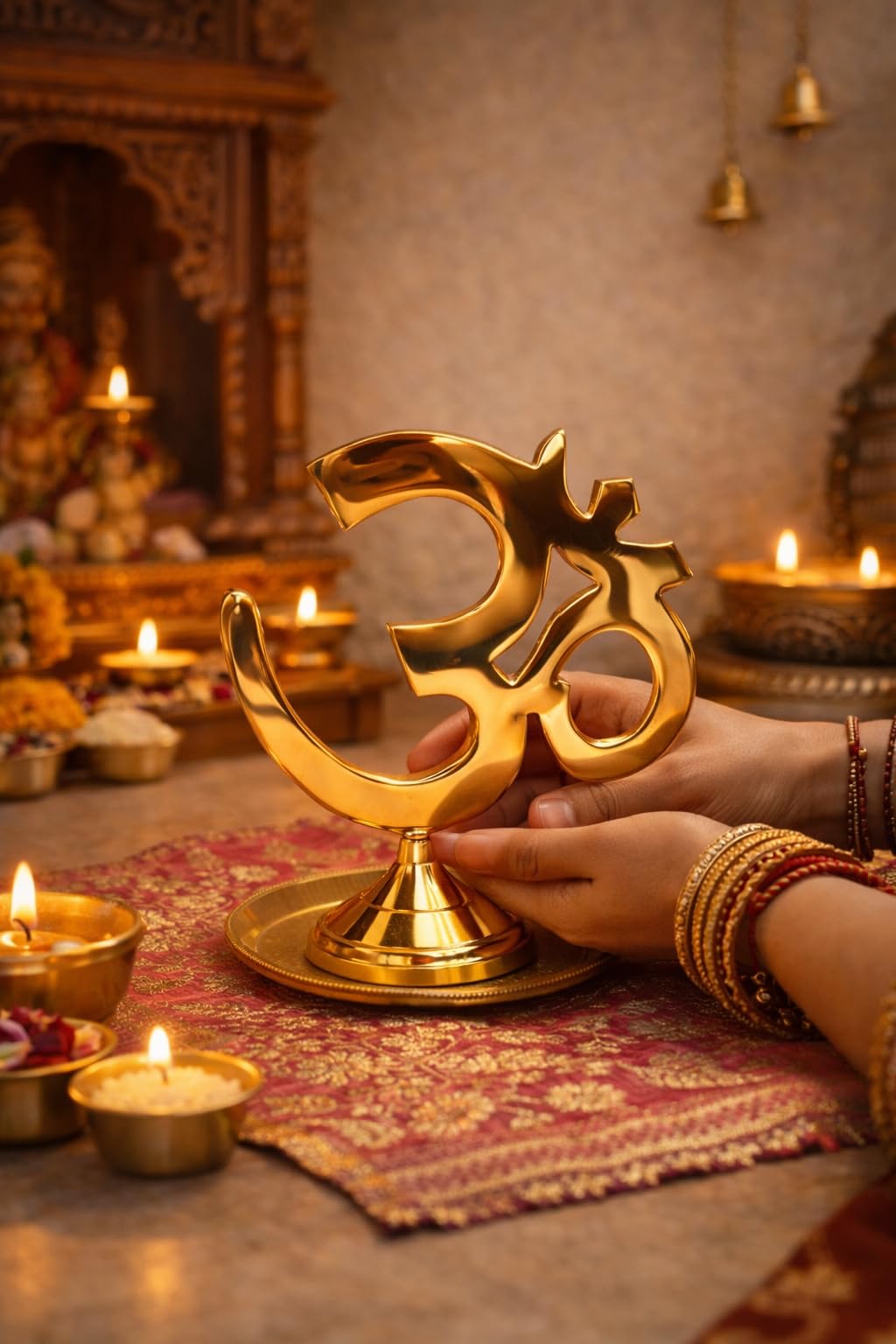 MOJO JOJO Brass Om Symbol Showpiece for Home Temple | Decorative Om Idol Statue for Pooja Room, Meditation Space, Office Desk & Spiritual Home Décor 3