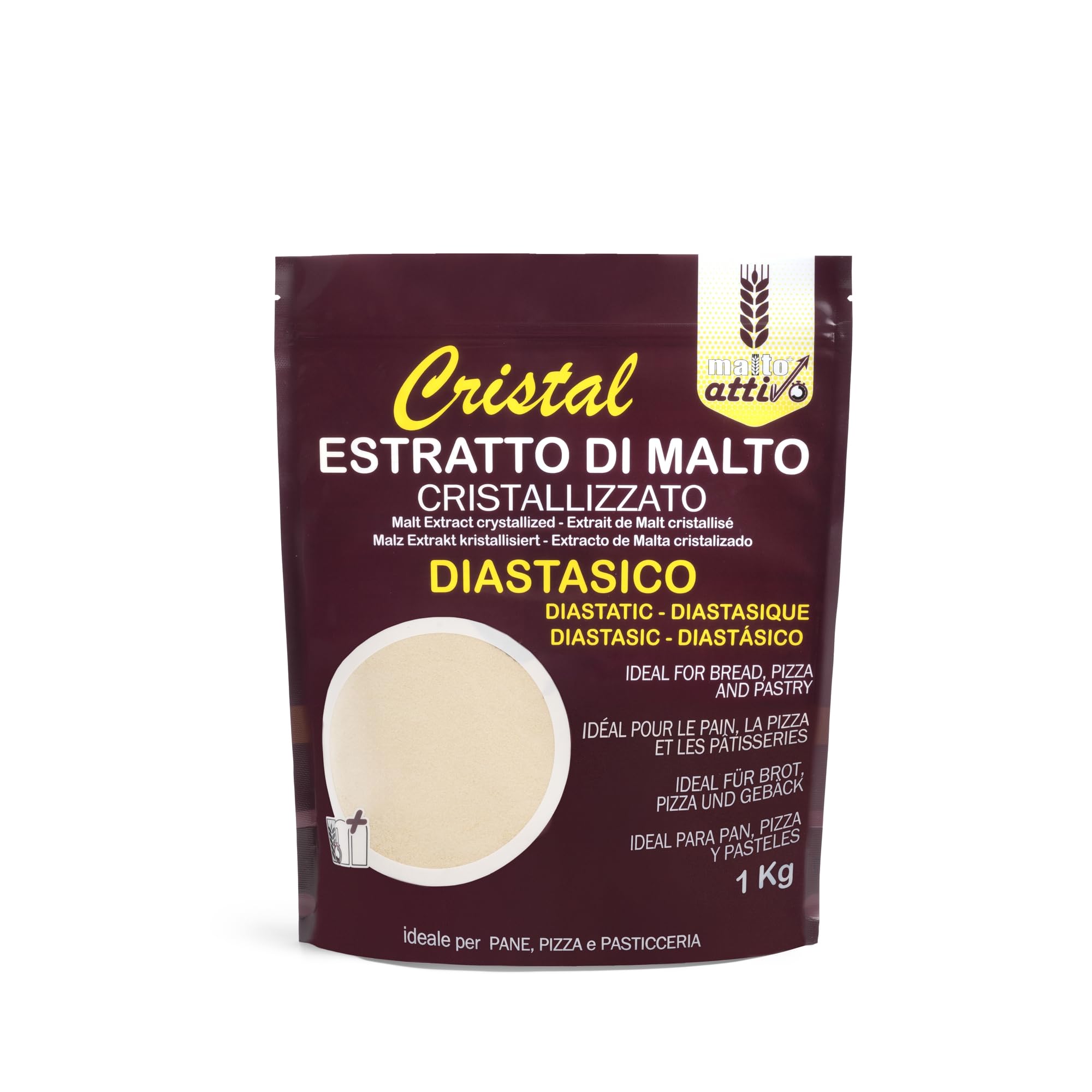 Malto Attivo, Cristal Diastasico 1000g, Estratto di Malto Cristallizzato ad Elevato Potere Diastasico, Malto d’Orzo e Mais Ideale per Panificazione, 5.000 Unità Pollak, Made in Italy.