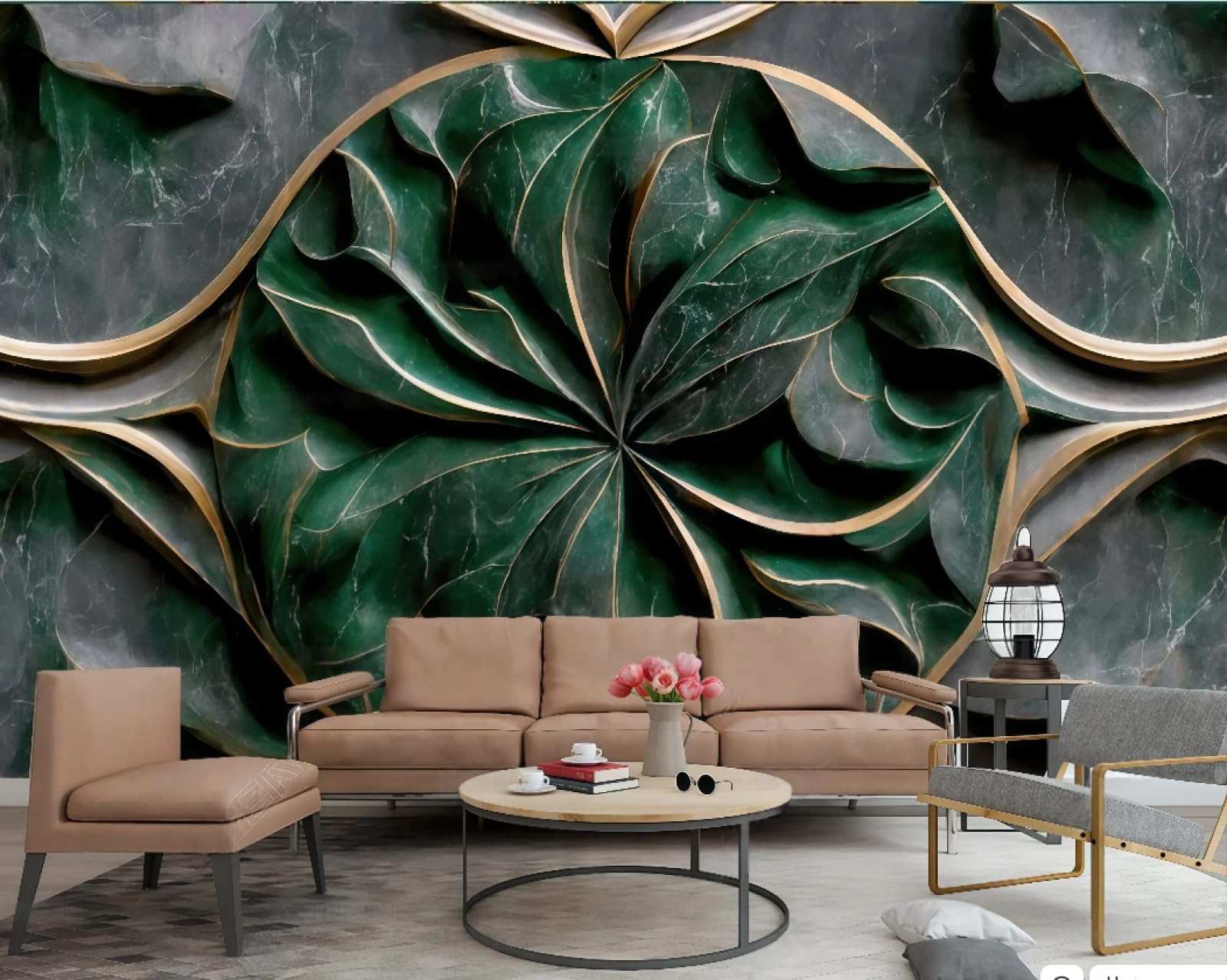 Papier peint abstrait jade vert 3D 200x140cm pour décoration murale de salon