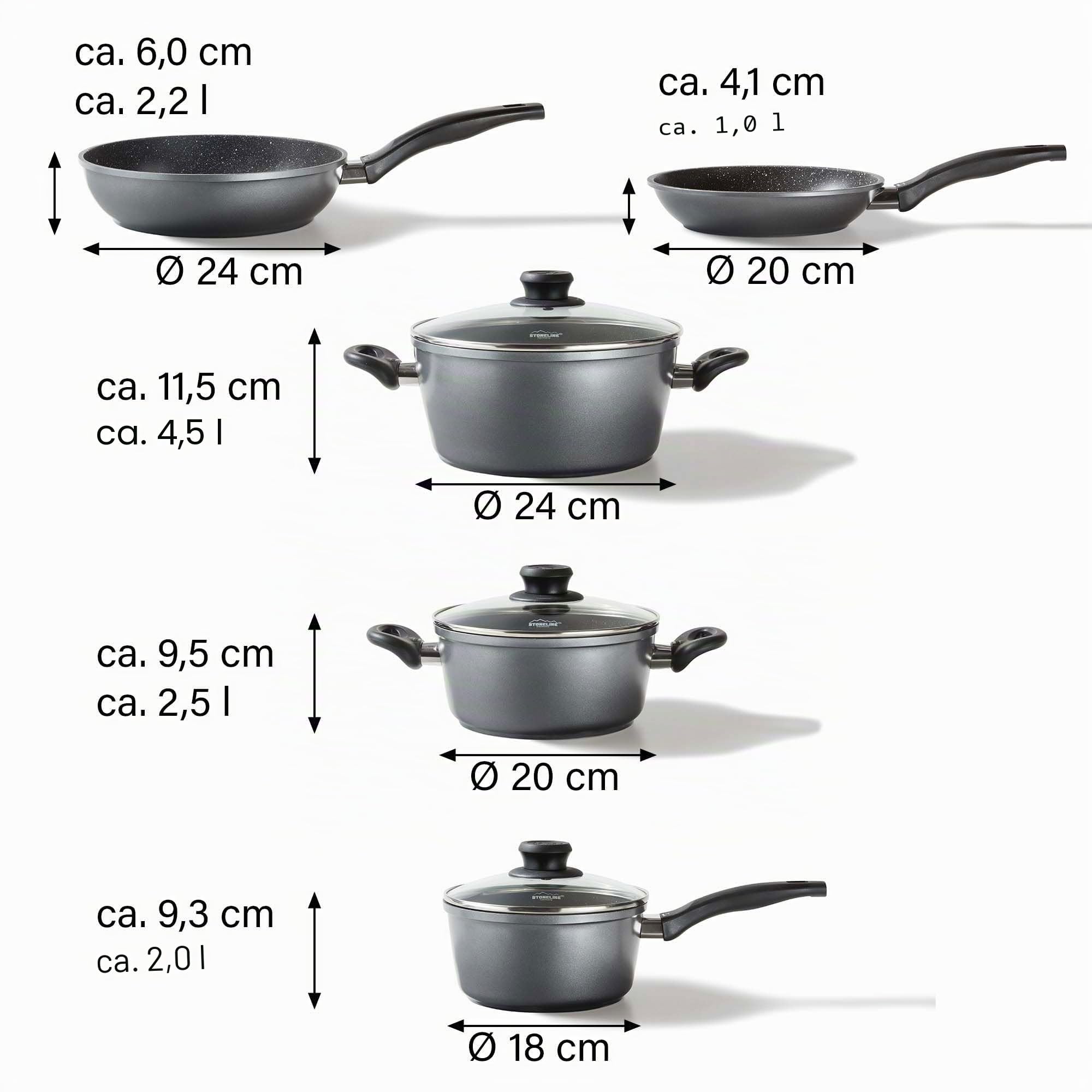 Warimex 6588 Stoneline Batteria di pentole da cucina 8pz