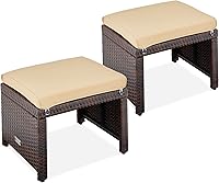 Best Choice Products 2 Wicker Ottomans Set - Versatile Patio Footrests, Side Tables, Extra Seating with Removable Cushions & Steel Frame, Brown/Tan