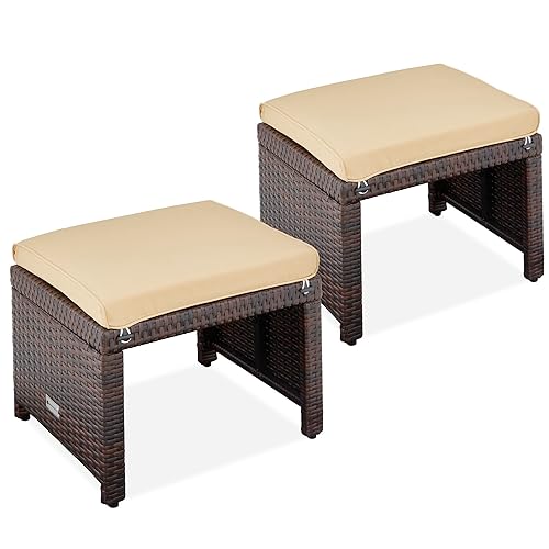 Best Choice Products Set of 2 Wicker Ottomans, Multipurpose Outdoor