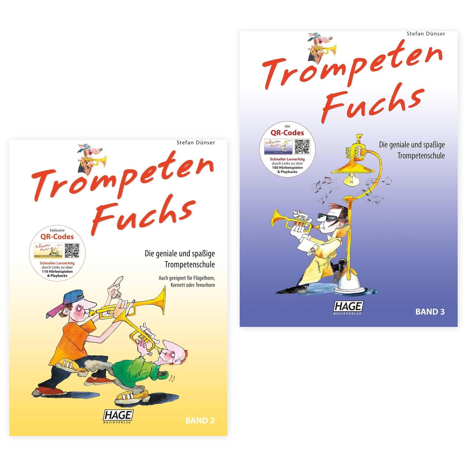 Trompetenfuchs 2 und 3 mit Online QR Codes: (Starterset) - Trompeten Fuchs Band 2 und Band 3 - ISBN 9783866260795/9783866260801 - EH 3802/ EH 3803 + Soundman Poliertuch