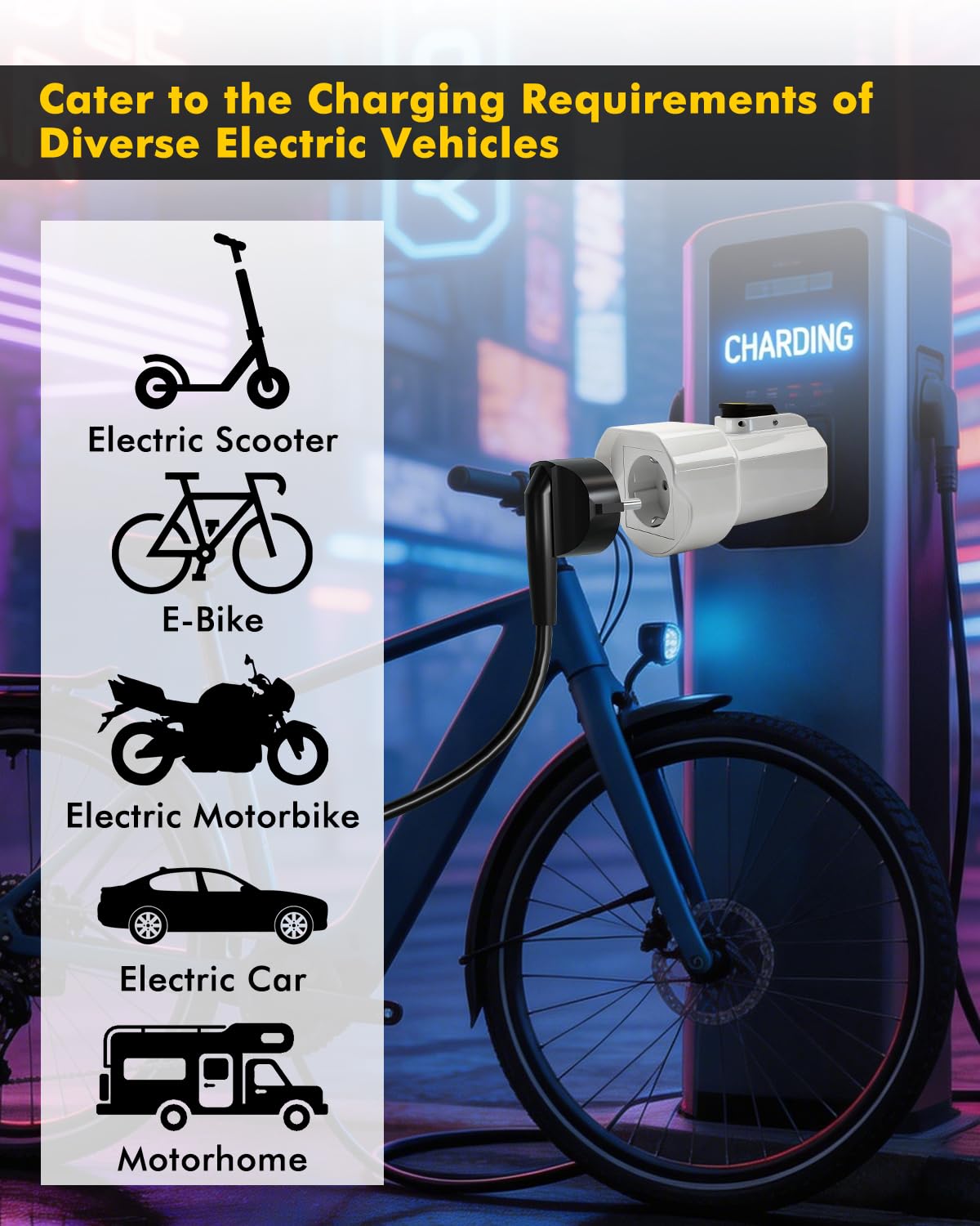 Erato Adattatore Tipo 2 a Schuko 220 V-250 V 16 A IEC-62196 Adattatore Stazione di Ricarica per Auto elettriche Scooter Elettrico Bicicletta Moto Bici elettrica, Bianco