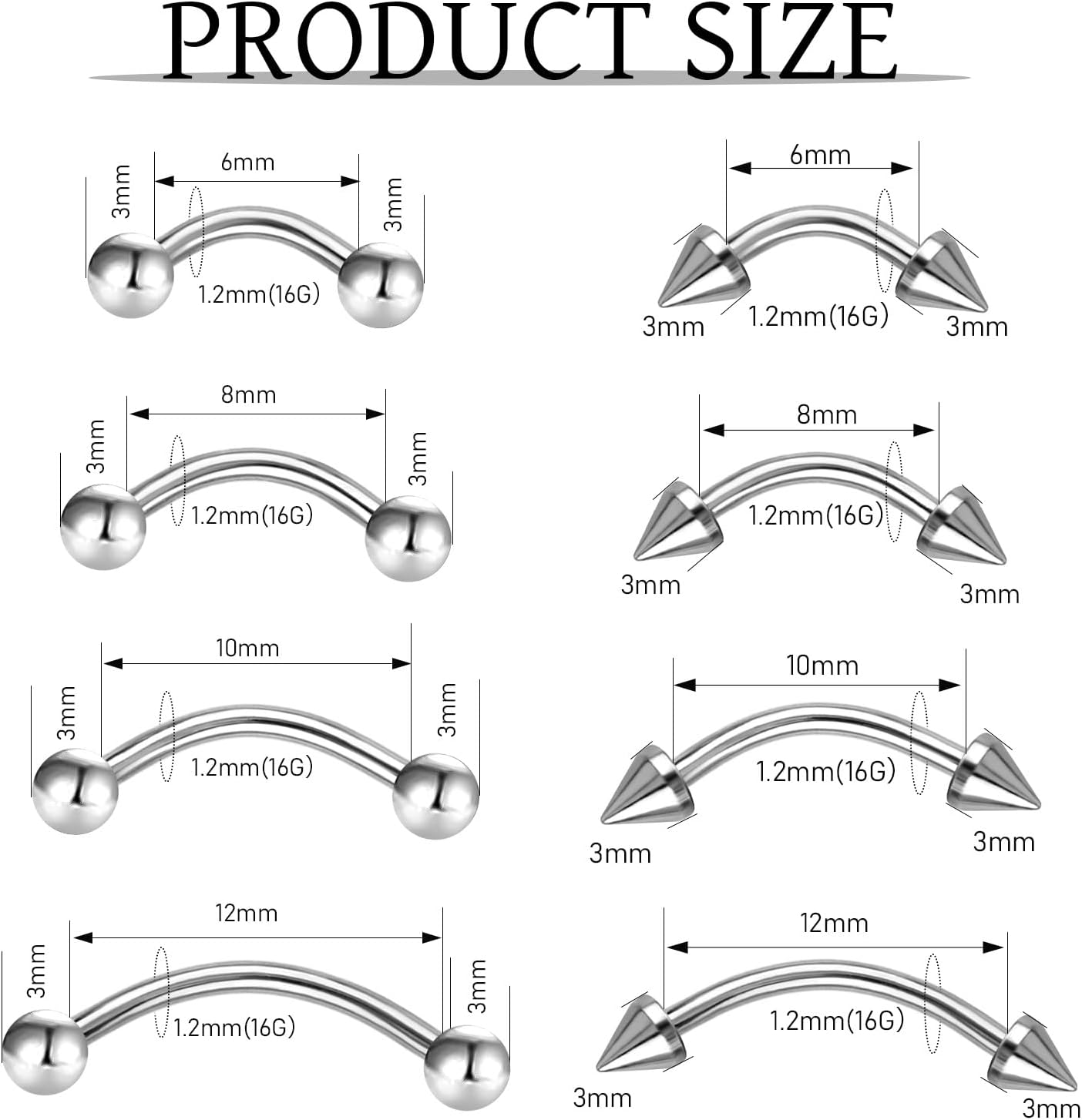32 Pcs Eyebrow Piercing Jewelry Curved Barbell Piercing Rings Steel Vertical Labret Lip Jewelry Ear Helix Conch Daith Earrings Piercing Body Jewelry For Women Men 6mm/8mm/10mm/12mm