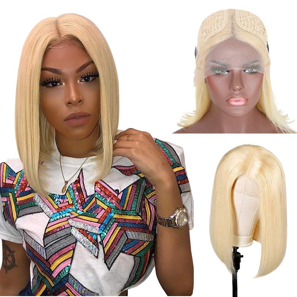Biena 613 Blonde Lace Front Human Hair Bob Wigs T Part Short Straight With Baby Hair 180% Density 13x4x1 Lace Frontal Glueless Straight Wig for Black Women Pre Plucked(8 inches) 8 Inch (Pack of 1) #T part-613